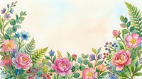 Watercolor floral border with pink peonies, ferns, and wildflowers on a soft pastel background, perfect for greeting cards and invitations.