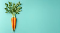 Fresh organic carrots with green leaves on mint background, minimalist food composition with copy space for text. Creative healthy eating concept.
