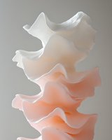 Abstract flowing fabric sculpture with soft coral gradient transitions creating elegant waves and curves for modern design projects.