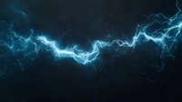 Bright electric lightning bolt with glowing blue energy discharge effect against dark background, dynamic power concept for technology and storm designs.
