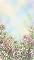 Delicate watercolor floral border with pastel blooms on soft rainbow background for spring designs, wedding invitations and feminine projects.
