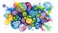 Abstract watercolor circles and organic shapes in vibrant colors with decorative patterns creating modern artistic composition for creative projects.