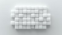 White geometric cubes arranged in abstract minimalist pattern on light background creating modern architectural wall texture with depth and shadows.