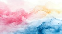 Soft watercolor abstract background with flowing pink, yellow and blue paint blends creating dreamy artistic texture for creative projects and designs.