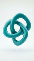 Turquoise abstract sculpture with interlocking rings on white background, modern minimalist art piece for contemporary interior design and decoration.