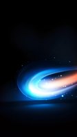 Glowing spiral light effect with blue and orange luminescence against dark background, creating dynamic motion and energy flow for technology designs.