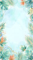 Watercolor tropical foliage frame with monstera leaves, palm fronds, and coral flowers on light background. Isolated design element for invitations, greeting cards, social media posts, and web graphics.