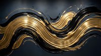 Abstract golden and black liquid waves flowing dynamically across dark background creating luxurious fluid motion for modern design projects and branding.