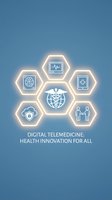 Digital telemedicine concept with glowing hexagonal icons showing medical symbols and health innovation technology on blue gradient background.