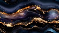 Abstract luxury fluid art with gold glitter on dark blue and purple waves, creating elegant cosmic pattern for modern interior design.