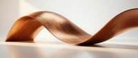 Elegant copper ribbon flowing in smooth wave motion against white background. Modern metallic sculpture with warm bronze finish for luxury design projects.