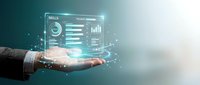 Professional hand holding glowing digital skills interface with analytics charts and data visualization for business development and career growth.