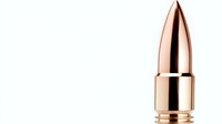 Elegant rose gold bullet isolated on white background, featuring sleek metallic finish and precise detailing. For luxury cosmetics and beauty industry designs.