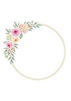 Watercolor floral wreath with pink roses, cream hydrangeas, and green foliage on transparent background. Isolated circular frame for invitations and design projects.