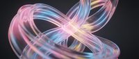 Flowing abstract ribbons with iridescent pink, blue, and yellow gradients twist and intertwine against a dark background, creating dynamic motion and light effects for modern design projects.