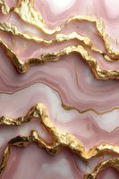 Luxurious pink and gold marble abstract pattern with wavy lines and metallic accents creates elegant background for luxury design and home decor projects.
