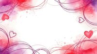 Romantic pink and red watercolor frame with flowing lines and hearts on white background for Valentine's Day cards, wedding invitations and love designs.