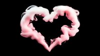 Pink smoke heart shape on black background for romantic design projects and Valentine's Day decorations.