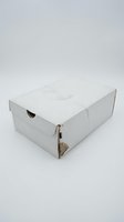 White cardboard shoe box with lid on clean background for product photography and retail packaging design.