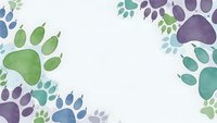 Colorful watercolor paw prints border frame on white background for pet care, veterinary services, animal lover designs and greeting cards.