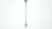 Single water droplet suspended from thin glass rod against white background, representing purity, science, and liquid concepts.