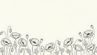 Hand-drawn poppy flowers border with stems and buds on cream background for botanical design projects and floral decorative elements.