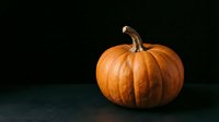 Orange pumpkin with stem on dark background for autumn harvest decoration, Halloween design, and seasonal marketing materials.