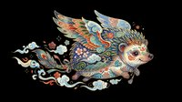 Decorative hedgehog with ornate patterned wings and flowing swirls, isolated on transparent background. Ready for t-shirt design, clipart, stickers, sublimation, and print-on-demand products.