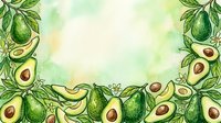 Avocado and banana border frame with watercolor background, isolated design element for organic food packaging, healthy eating graphics, and culinary marketing materials.
