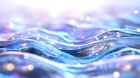 Abstract flowing liquid waves with sparkling glitter particles in purple and blue gradient colors creating dynamic motion effect for modern design projects.