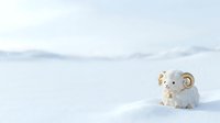 Cute white and gold stuffed elephant toy sitting alone in snowy winter landscape, isolated on white background for design and craft projects.