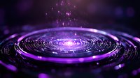 Mesmerizing purple ripples radiating from glowing center with floating light particles creating magical cosmic effect on dark background.