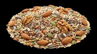 Isolated pile of mixed nuts, seeds, and grains including almonds, pumpkin seeds, and quinoa on transparent background. Ready for clipart, print-on-demand, sublimation, and design projects.