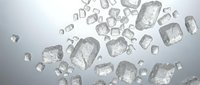 Floating transparent ice cubes of various sizes suspended in mid-air against a neutral gray background, suitable for beverage, cooling, and refreshment design projects.