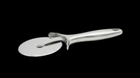 Stainless steel pizza cutter with ergonomic handle, isolated on transparent background. Ready for clipart, print-on-demand, sublimation, t-shirt design and kitchen product mockups.