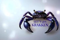 Cosmic purple crab with glittering galaxy texture and text overlay against blurred light background, creating mystical underwater atmosphere.