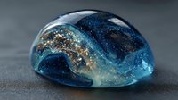 Cosmic blue resin art piece with gold and silver glitter swirls resembling galaxy or ocean waves on dark background. Perfect for jewelry making.