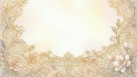 Ornate golden floral border frame with roses and scrollwork on cream background, isolated design element for invitations, cards, and decorative layouts.
