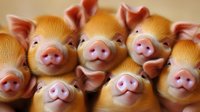 Adorable piglets with pink snouts and fuzzy orange fur looking up at camera in close-up view, creating heartwarming composition for animal care and farming concepts.