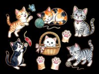 Cute cartoon kittens sticker set isolated on transparent background, ready for t-shirt design, print on demand, clipart, stickers, and sublimation projects.