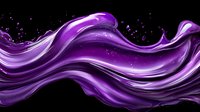 Flowing purple liquid wave with splashes and sparkles on black background, dynamic fluid motion effect creates luxurious abstract design element.