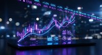 Financial data visualization with glowing charts and stock market analytics displayed on futuristic holographic interface for business presentations and reports.