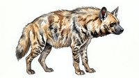 Spotted hyena with brown and tan fur isolated on white background, suitable for wildlife education, zoology materials, and design projects.