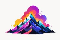 Vibrant mountain landscape illustration with colorful gradient sky featuring dramatic peaks in blue and purple tones against sunset-inspired background perfect for modern wall art or digital media.