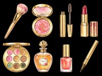 Luxury makeup and beauty cosmetics set isolated on transparent background, ready for T-shirts, stickers, clipart, sublimation, and print on demand design use.
