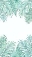 Watercolor tropical palm fronds arranged on white background, isolated design element suitable for invitations, posters, and digital projects with copy space.