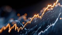 Financial growth chart with glowing orange trend line showing upward market performance and data visualization for business analytics and investment success.