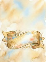 Watercolor vintage ribbon banner with decorative flourishes on textured background, suitable for invitations, greeting cards, and design projects.