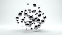 Metallic chrome spheres floating in space with reflective surfaces creating modern abstract composition for contemporary design projects.