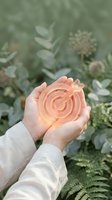 Hands holding glowing target symbol in nature representing goal achievement and focus with green plants background for business success concepts.